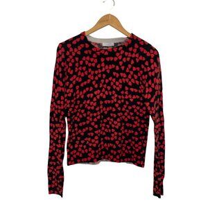 Equipment Red/Black Heart Print Cashmere Pullover Sweater Women's Size L